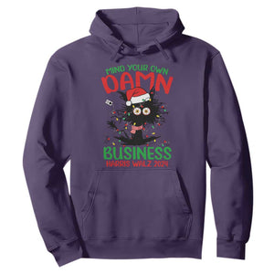 Christmas Harris Walz Hoodie Funny Santa Cat Mind Your Own Damn Business TS09 Purple Print Your Wear