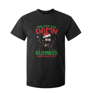 Christmas Harris Walz T Shirt For Kid Funny Santa Cat Mind Your Own Damn Business TS09 Black Print Your Wear