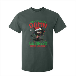 Christmas Harris Walz T Shirt For Kid Funny Santa Cat Mind Your Own Damn Business TS09 Dark Forest Green Print Your Wear