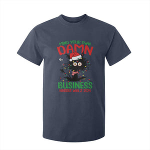 Christmas Harris Walz T Shirt For Kid Funny Santa Cat Mind Your Own Damn Business TS09 Navy Print Your Wear