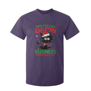 Christmas Harris Walz T Shirt For Kid Funny Santa Cat Mind Your Own Damn Business TS09 Purple Print Your Wear