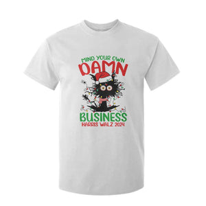 Christmas Harris Walz T Shirt For Kid Funny Santa Cat Mind Your Own Damn Business TS09 White Print Your Wear