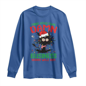 Christmas Harris Walz Long Sleeve Shirt Funny Santa Cat Mind Your Own Damn Business TS09 Royal Blue Print Your Wear