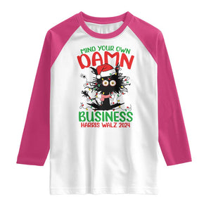 Christmas Harris Walz Raglan Shirt Funny Santa Cat Mind Your Own Damn Business TS09 White Heliconia Print Your Wear