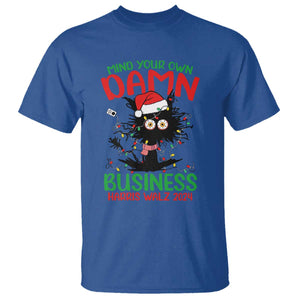 Christmas Harris Walz T Shirt Funny Santa Cat Mind Your Own Damn Business TS09 Royal Blue Print Your Wear