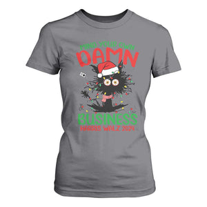 Christmas Harris Walz T Shirt For Women Funny Santa Cat Mind Your Own Damn Business TS09 Charcoal Print Your Wear