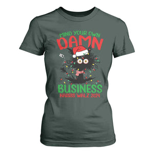 Christmas Harris Walz T Shirt For Women Funny Santa Cat Mind Your Own Damn Business TS09 Dark Forest Green Print Your Wear