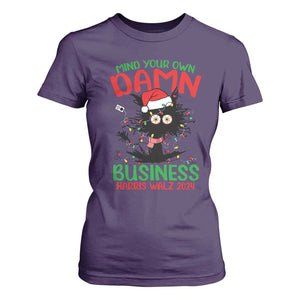 Christmas Harris Walz T Shirt For Women Funny Santa Cat Mind Your Own Damn Business TS09 Purple Print Your Wear