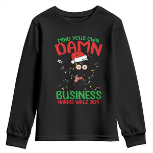 Christmas Harris Walz Youth Sweatshirt Funny Santa Cat Mind Your Own Damn Business TS09 Black Print Your Wear