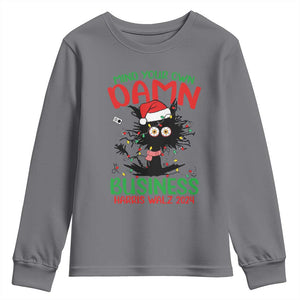 Christmas Harris Walz Youth Sweatshirt Funny Santa Cat Mind Your Own Damn Business TS09 Charcoal Print Your Wear