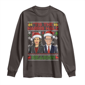 Christmas 'Tis The Harris Walz Season Long Sleeve Shirt TS09 Dark Chocolate Print Your Wear