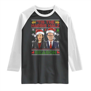 Christmas 'Tis The Harris Walz Season Raglan Shirt TS09 Black White Print Your Wear