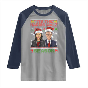 Christmas 'Tis The Harris Walz Season Raglan Shirt TS09 Sport Gray Navy Print Your Wear