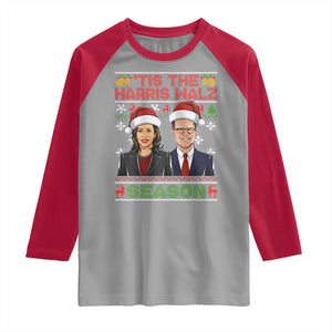 Christmas 'Tis The Harris Walz Season Raglan Shirt TS09 Sport Gray Red Print Your Wear