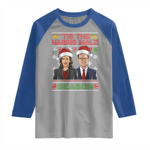 Christmas 'Tis The Harris Walz Season Raglan Shirt TS09 Sport Gray Royal Print Your Wear