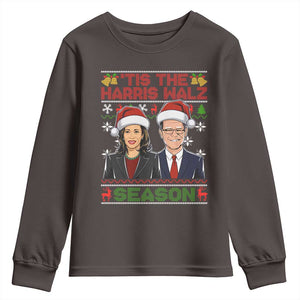 Christmas 'Tis The Harris Walz Season Youth Sweatshirt TS09 Dark Chocolate Print Your Wear