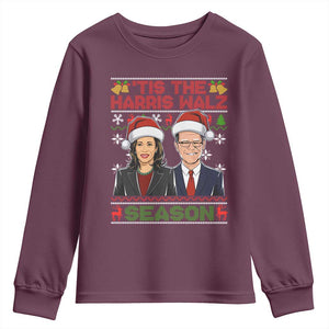 Christmas 'Tis The Harris Walz Season Youth Sweatshirt TS09 Maroon Print Your Wear