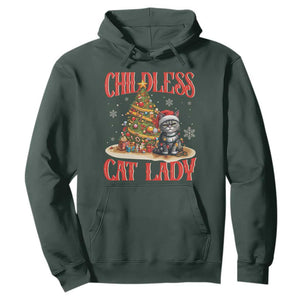 Christmas Childless Cat Lady Hoodie Funny Cat Christmas Light Tree TS09 Dark Forest Green Print Your Wear