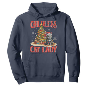 Christmas Childless Cat Lady Hoodie Funny Cat Christmas Light Tree TS09 Navy Print Your Wear