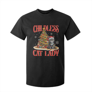 Christmas Childless Cat Lady T Shirt For Kid Funny Cat Christmas Light Tree TS09 Black Print Your Wear