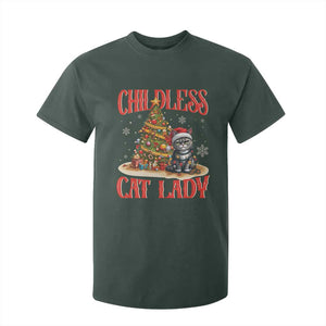 Christmas Childless Cat Lady T Shirt For Kid Funny Cat Christmas Light Tree TS09 Dark Forest Green Print Your Wear