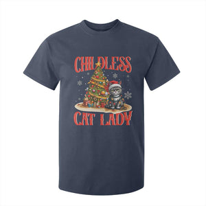 Christmas Childless Cat Lady T Shirt For Kid Funny Cat Christmas Light Tree TS09 Navy Print Your Wear