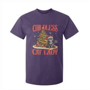 Christmas Childless Cat Lady T Shirt For Kid Funny Cat Christmas Light Tree TS09 Purple Print Your Wear