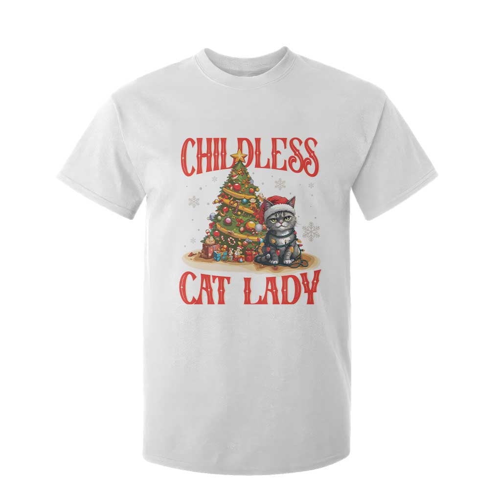 Christmas Childless Cat Lady T Shirt For Kid Funny Cat Christmas Light Tree TS09 White Print Your Wear