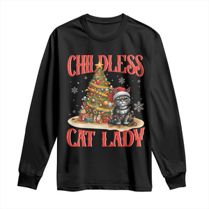 Christmas Childless Cat Lady Long Sleeve Shirt Funny Cat Christmas Light Tree TS09 Black Print Your Wear