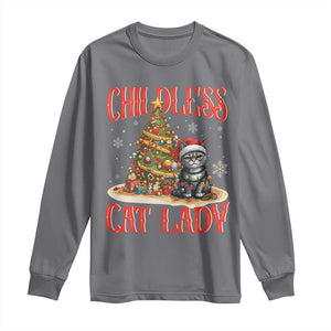 Christmas Childless Cat Lady Long Sleeve Shirt Funny Cat Christmas Light Tree TS09 Charcoal Print Your Wear