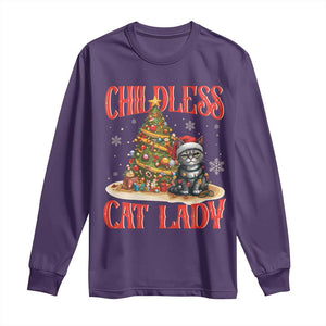 Christmas Childless Cat Lady Long Sleeve Shirt Funny Cat Christmas Light Tree TS09 Purple Print Your Wear