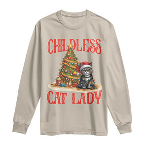 Christmas Childless Cat Lady Long Sleeve Shirt Funny Cat Christmas Light Tree TS09 Sand Print Your Wear