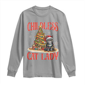 Christmas Childless Cat Lady Long Sleeve Shirt Funny Cat Christmas Light Tree TS09 Sport Gray Print Your Wear