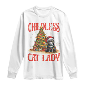 Christmas Childless Cat Lady Long Sleeve Shirt Funny Cat Christmas Light Tree TS09 White Print Your Wear