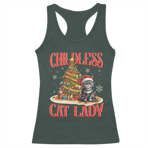 Christmas Childless Cat Lady Racerback Tank Top Funny Cat Christmas Light Tree TS09 Dark Forest Green Print Your Wear