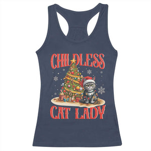 Christmas Childless Cat Lady Racerback Tank Top Funny Cat Christmas Light Tree TS09 Navy Print Your Wear