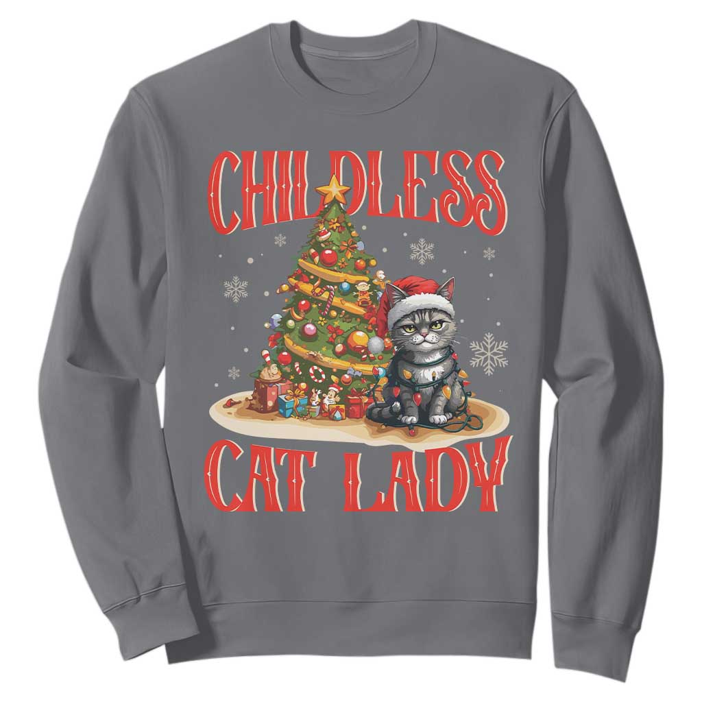 Christmas Childless Cat Lady Sweatshirt Funny Cat Christmas Light Tree TS09 Charcoal Print Your Wear