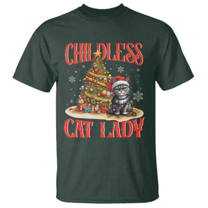 Christmas Childless Cat Lady T Shirt Funny Cat Christmas Light Tree TS09 Dark Forest Green Print Your Wear