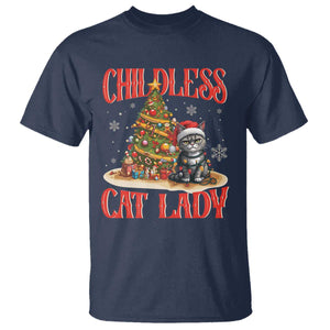 Christmas Childless Cat Lady T Shirt Funny Cat Christmas Light Tree TS09 Navy Print Your Wear