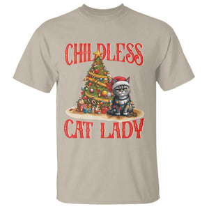 Christmas Childless Cat Lady T Shirt Funny Cat Christmas Light Tree TS09 Sand Print Your Wear