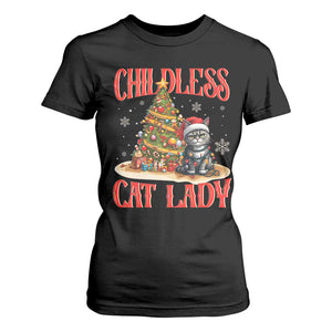 Christmas Childless Cat Lady T Shirt For Women Funny Cat Christmas Light Tree TS09 Black Print Your Wear