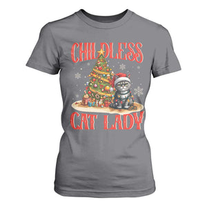 Christmas Childless Cat Lady T Shirt For Women Funny Cat Christmas Light Tree TS09 Charcoal Print Your Wear