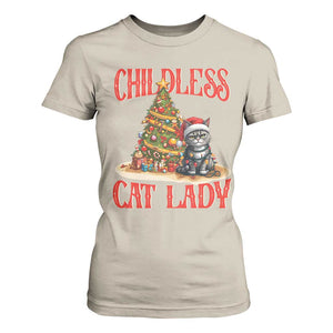 Christmas Childless Cat Lady T Shirt For Women Funny Cat Christmas Light Tree TS09 Sand Print Your Wear