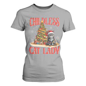 Christmas Childless Cat Lady T Shirt For Women Funny Cat Christmas Light Tree TS09 Sport Gray Print Your Wear