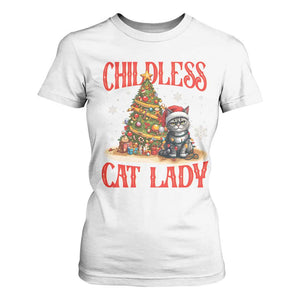 Christmas Childless Cat Lady T Shirt For Women Funny Cat Christmas Light Tree TS09 White Print Your Wear