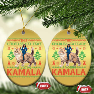 Xmas Childless Cat Lady For Kamala Christmas Ornament Funny Santa Cat Voting Harris 2024 TS09 Oval Gold Print Your Wear