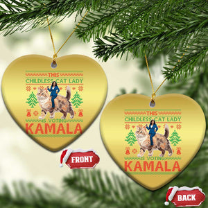 Xmas Childless Cat Lady For Kamala Christmas Ornament Funny Santa Cat Voting Harris 2024 TS09 Heart Gold Print Your Wear