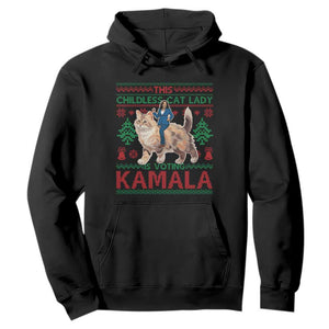 Christmas Childless Cat Lady For Kamala Hoodie Funny Santa Cat Voting Harris 2024 TS09 Black Print Your Wear