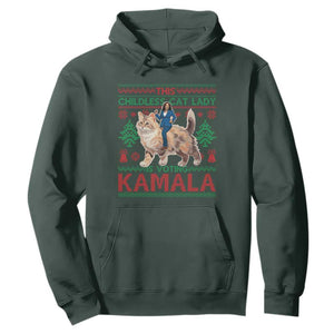 Christmas Childless Cat Lady For Kamala Hoodie Funny Santa Cat Voting Harris 2024 TS09 Dark Forest Green Print Your Wear