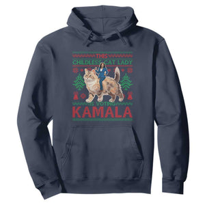 Christmas Childless Cat Lady For Kamala Hoodie Funny Santa Cat Voting Harris 2024 TS09 Navy Print Your Wear